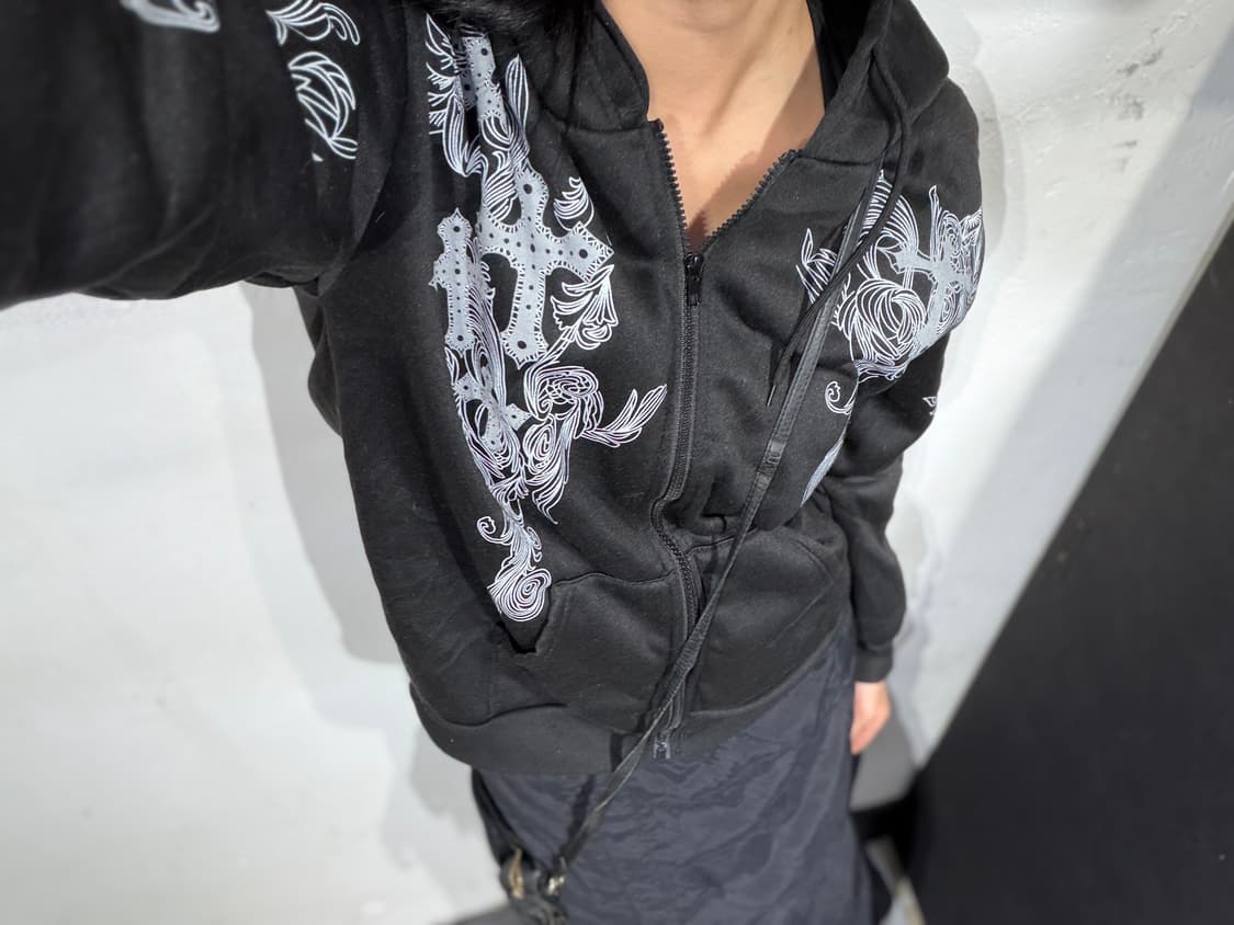 00s JPN 고딕 펑크 일본 빈티지 후드 집업 M 상품이미지7