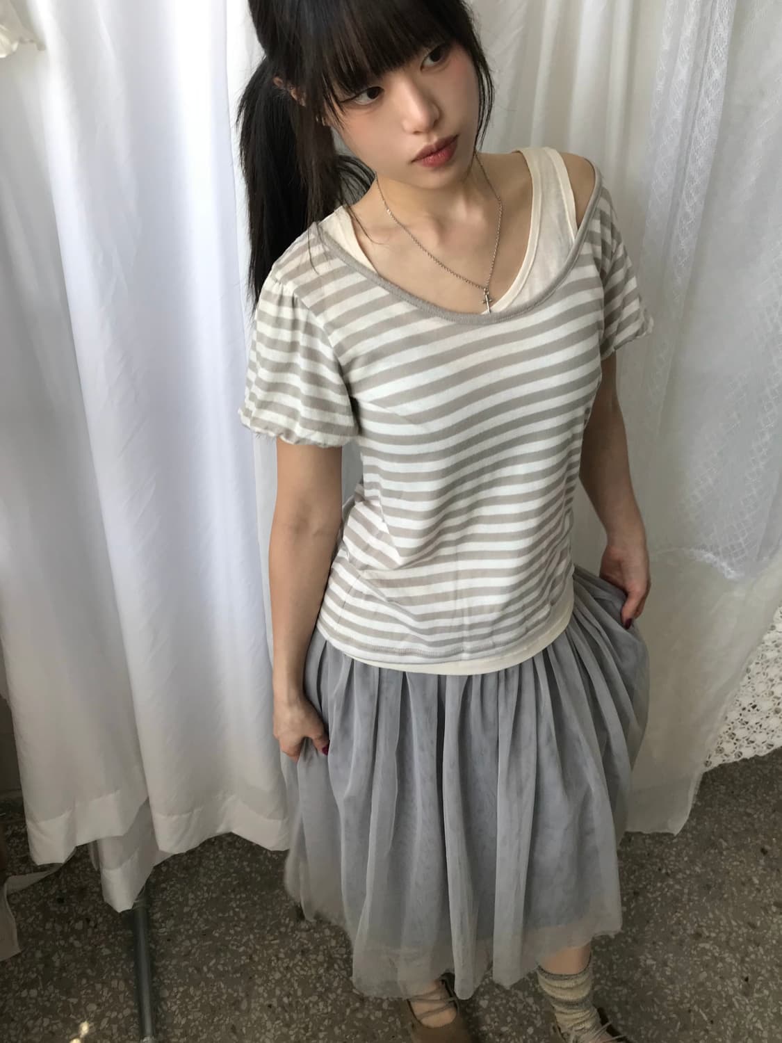 소프트 스트라이프 레이어드 티 세트 상품이미지3
