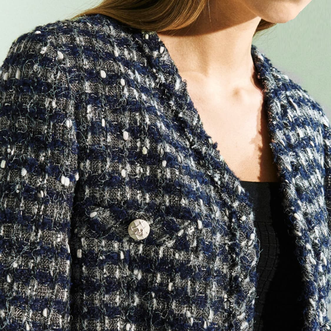 마인(MINE) 울 블렌드 칼라리스 오픈 트위드자켓 55-66 상품이미지3