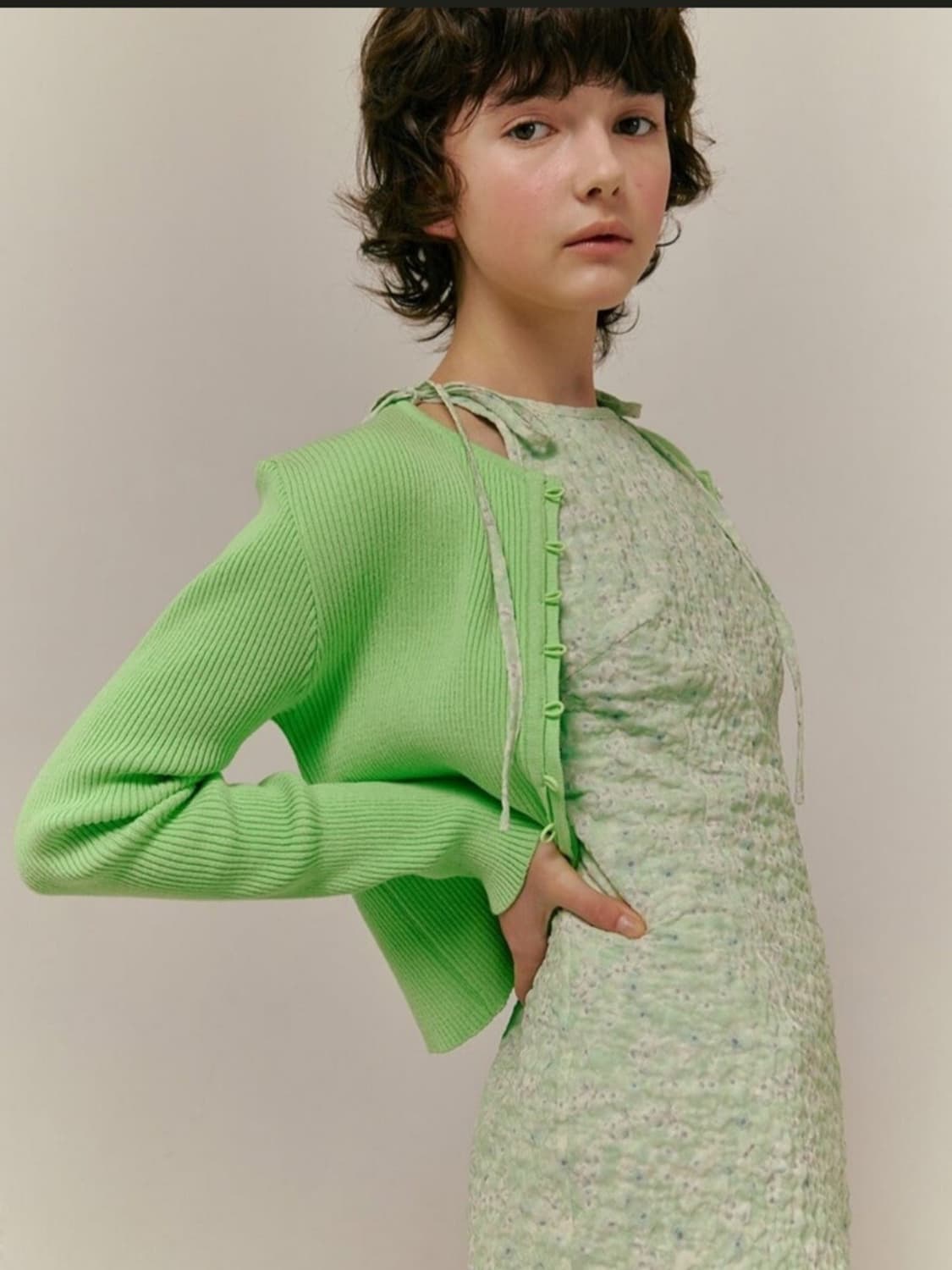 오버듀플레어 플로럴 홀터 원피스 그린 상품이미지2