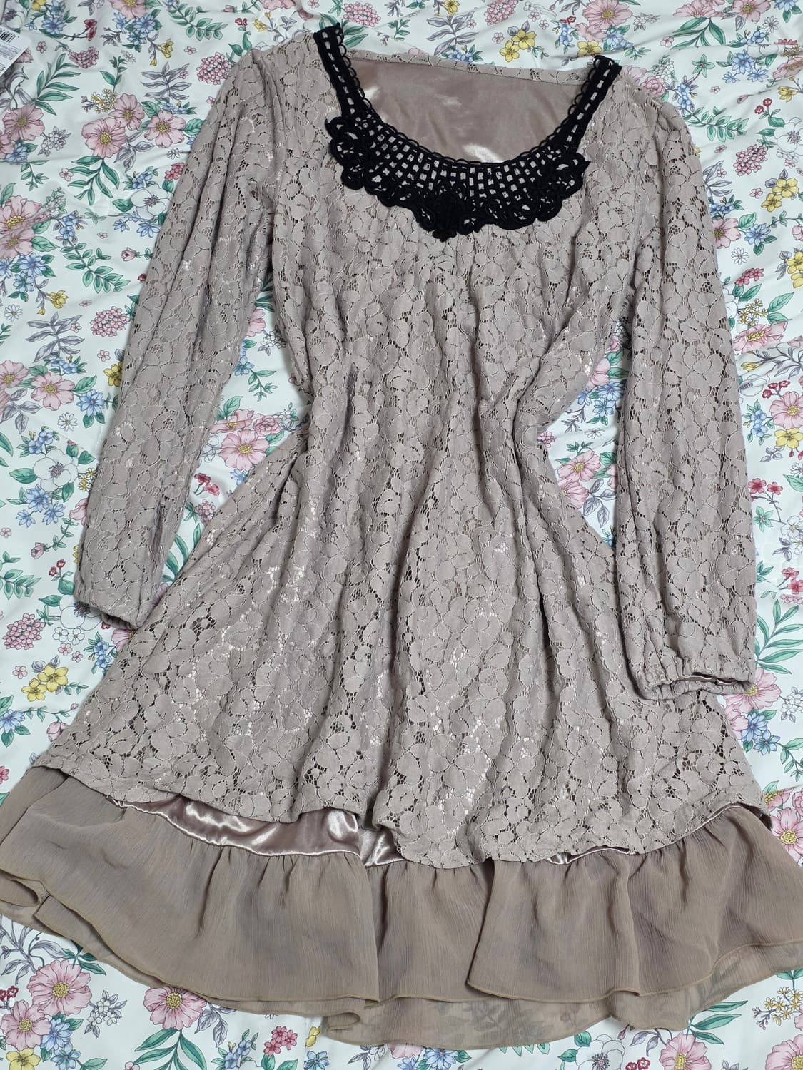 일본빈티지)밀크티라떼히메갸루 니트레이스크로셰 모리걸 레이어드원피스 상품이미지1