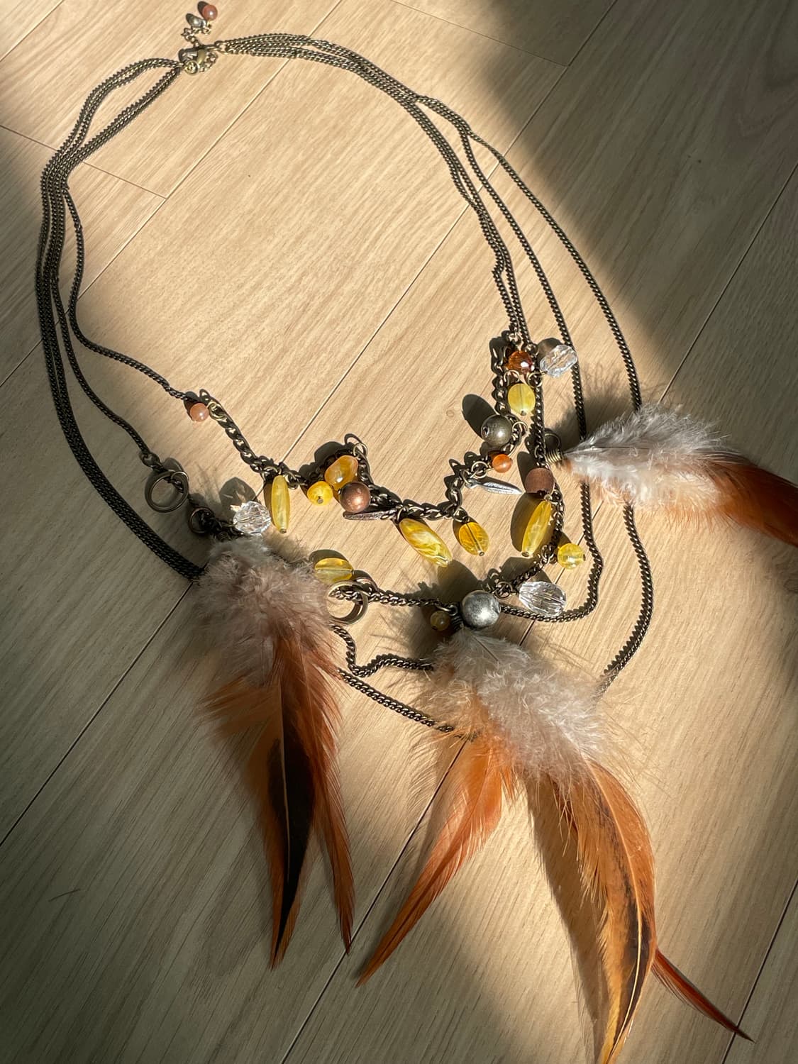 Vintage brown feather 4 string necklace 상품이미지1