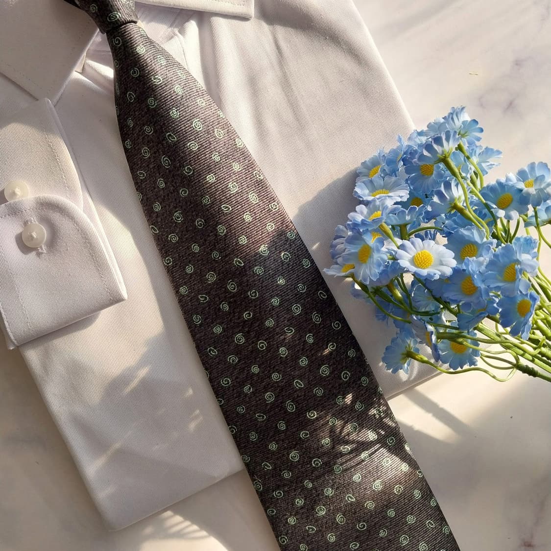 불가리 실크 그레이&에버그린 넥타이 9.7cm S~A+등급 K1392
 상품이미지5