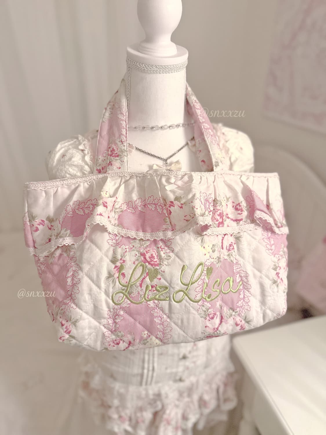 리즈리사 플로럴 하트로고 핑크 가방 히메카지 라떼갸루 핀터깔 레이스 리본 상품이미지4