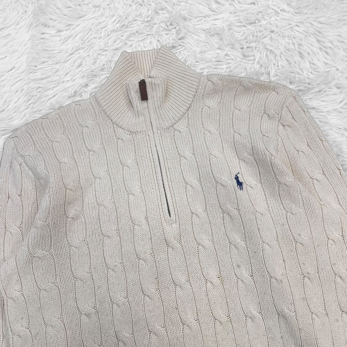 폴로 랄프로렌 포니 로고 케이블 반집업 니트 아이보리 상품이미지3
