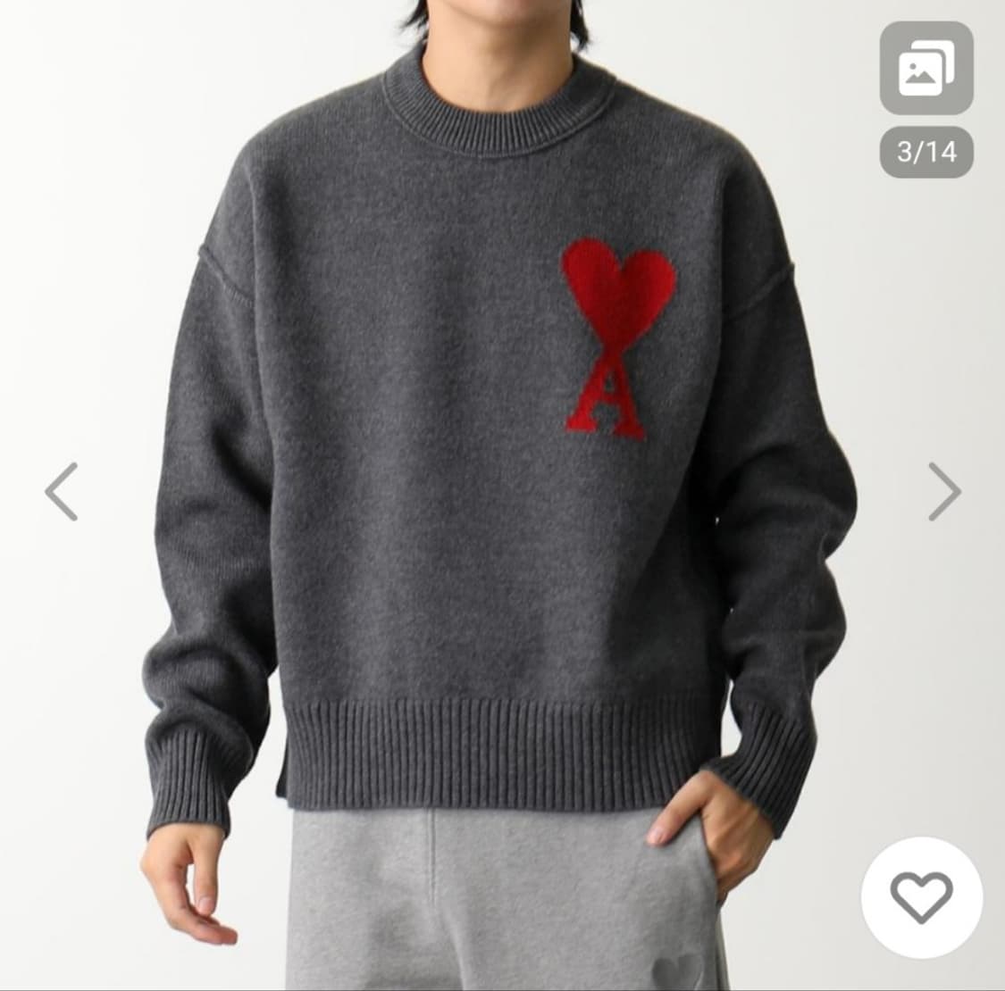 아미 그레이 빅하트 로고 니트 오버핏 m 상품이미지2