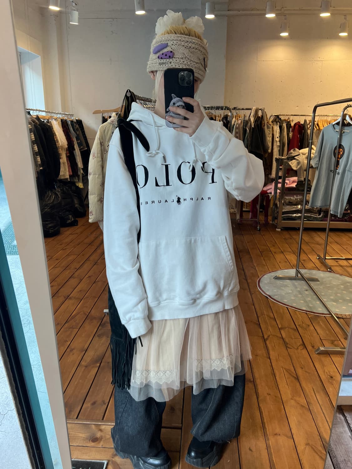 폴로 화이트 로고 후드티 상품이미지1