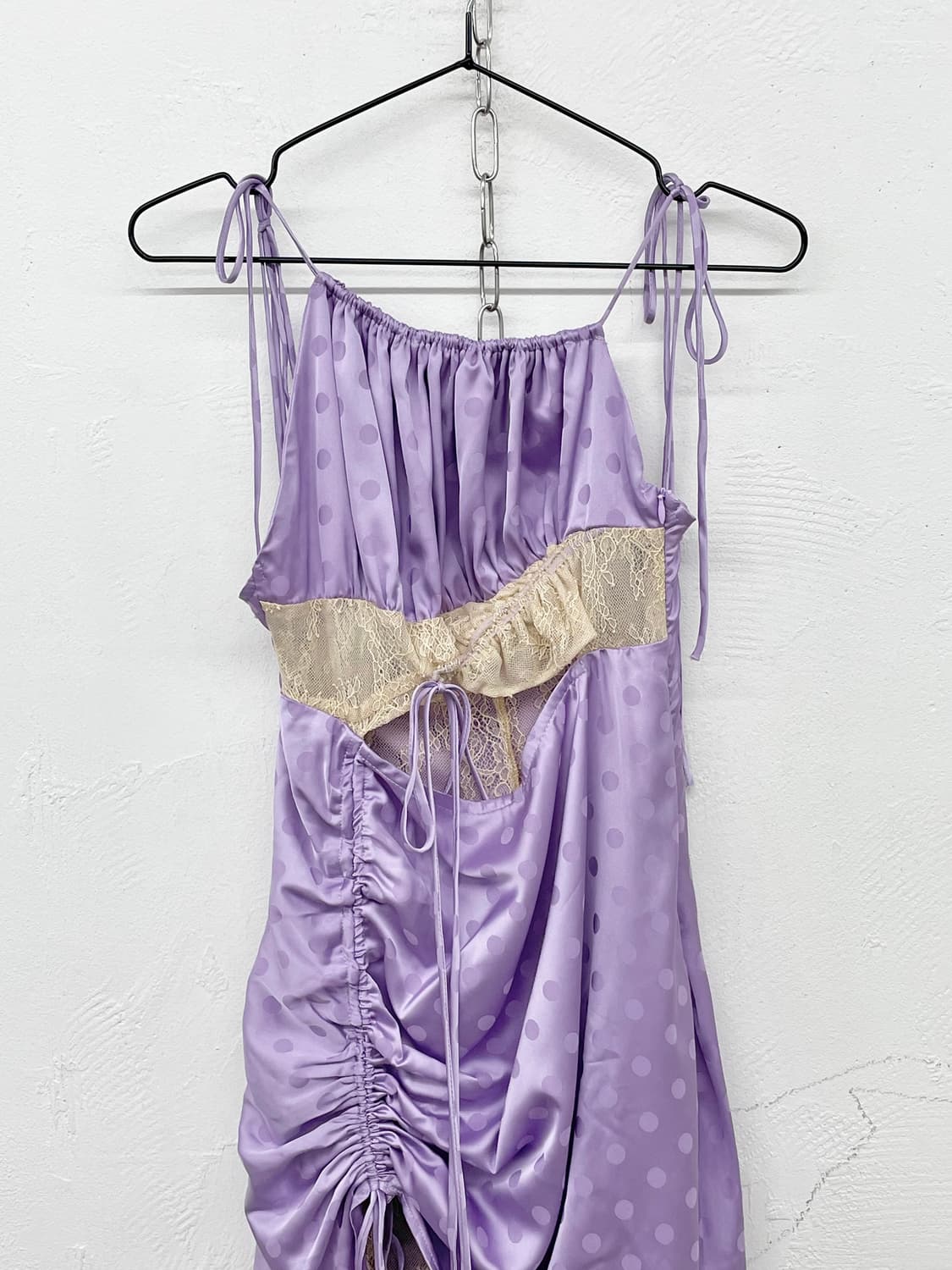 도트 셔링 새틴 레이스 원피스 상품이미지5