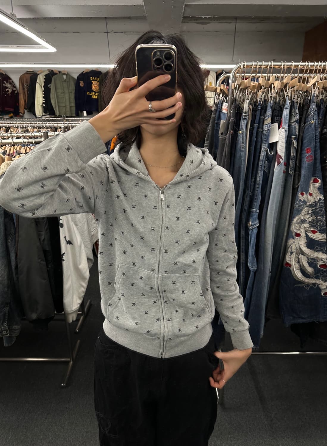 S)Beams 여성 빈티지 펑크 스컬 후드집업 상품이미지1