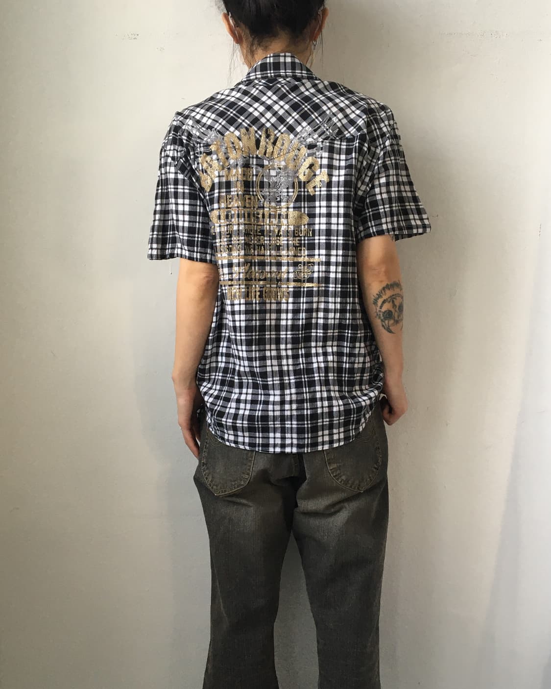 Back printing point check pattern shirt 상품이미지6