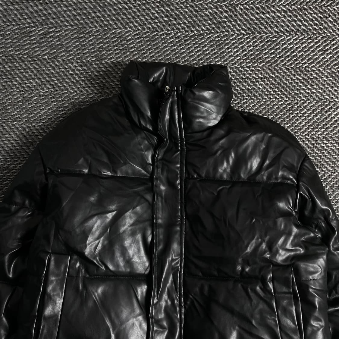 빈티지 우먼스 블랙 비건 레더 패딩 점퍼y 3668 상품이미지5