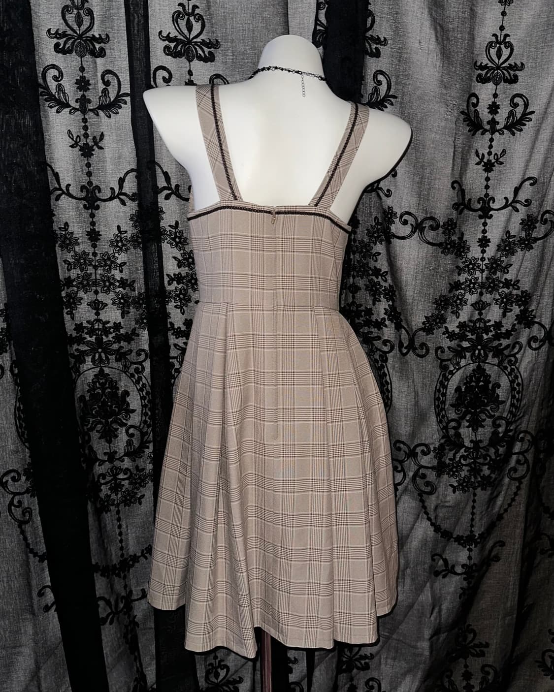brown checkered ribbon dress 상품이미지3