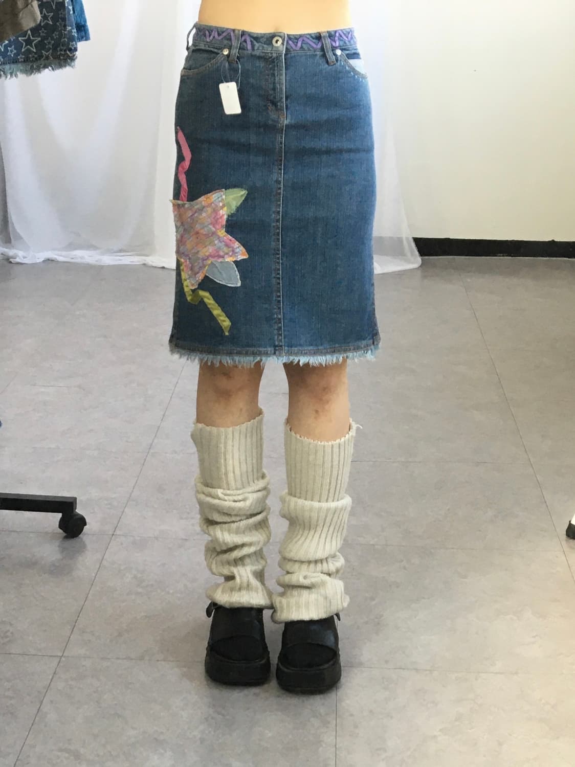 Patch point denim skirt 상품이미지1