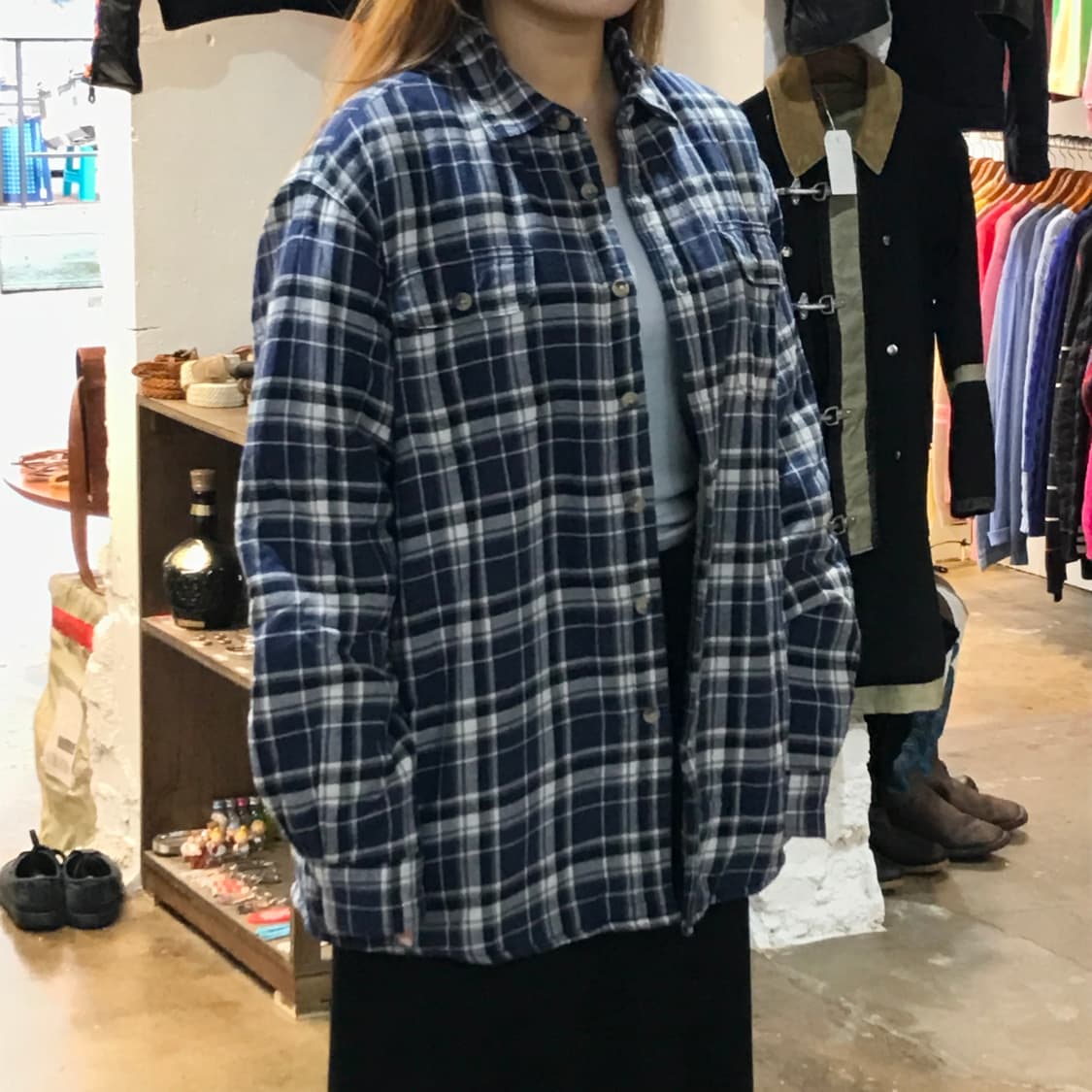 랭글러 투포켓 네이비 타탄 체크 양털 셰르파 자켓 남성 110 사이즈 상품이미지6