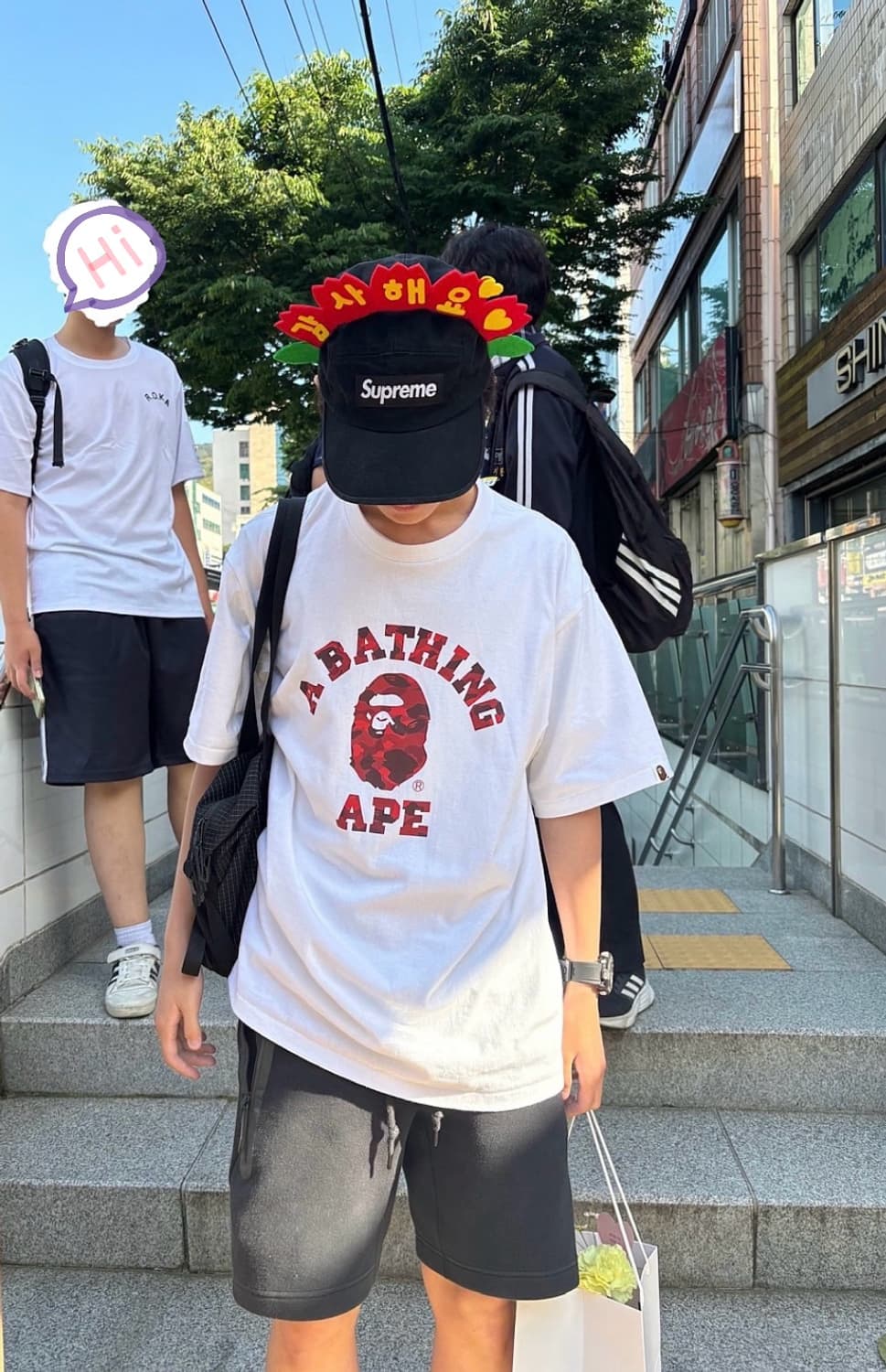 베이프 컬러 카모 컬리지 티셔츠 화이트 레드 L 상품이미지1