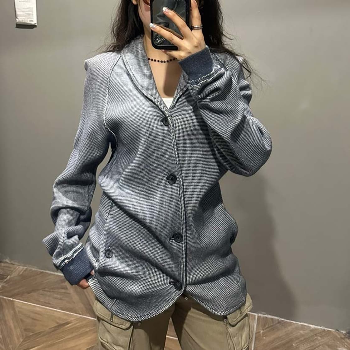 디젤 니트 가디건 자켓 래글런 와플 텍스쳐 스트치 디테일 네이비 상품이미지8