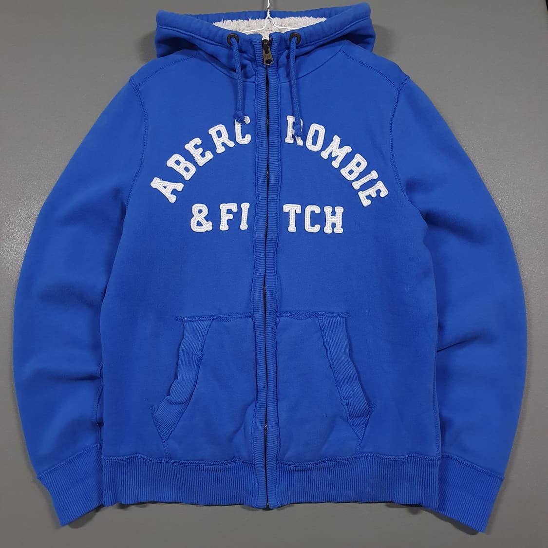 L (100) 아베크롬비 울프죠 양털 쉐르파 후드집업 자켓 블루 희귀 상품이미지1