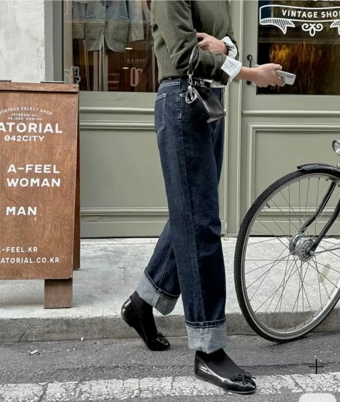 고고싱 ) 얇은 생지 와이드 스티치 데님 팬츠 S 상품이미지2