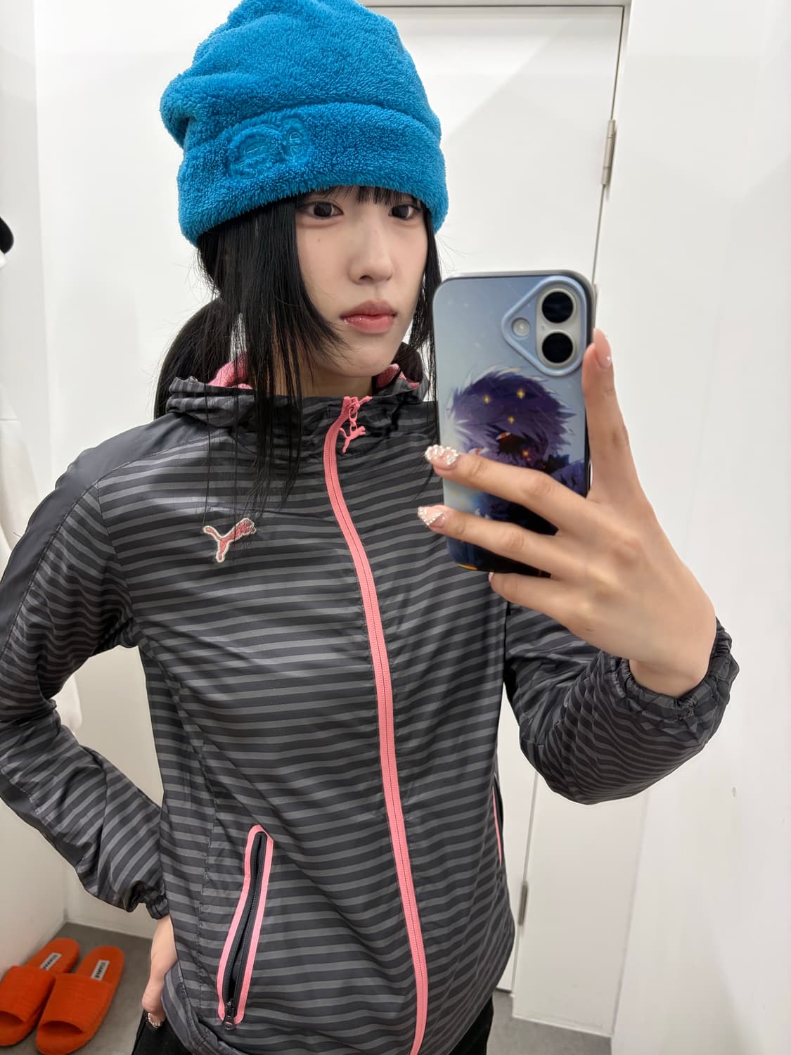 푸마 핑크로고 스트라이프 바람막이 상품이미지4