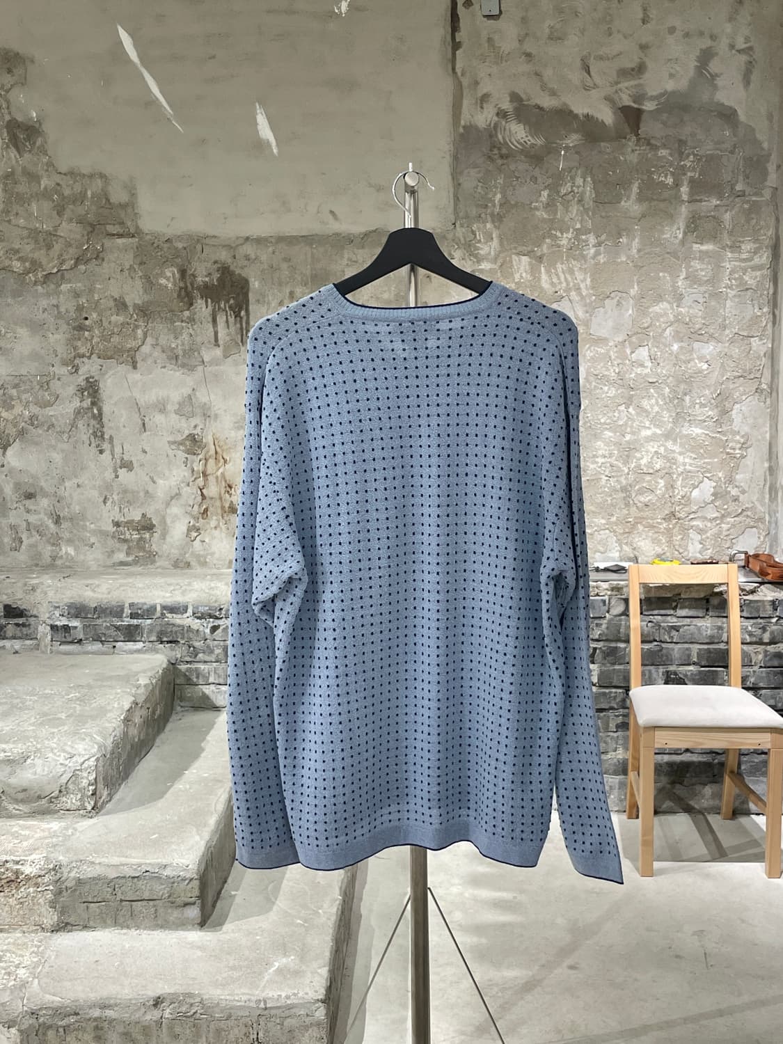 에르메네질도 제냐 스카이 블루 스트레치 도트 V넥 니트 상품이미지6