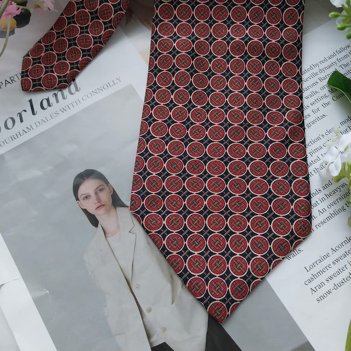 발망 실크 네이비&레드 기하학 패턴 넥타이 9.7cm A+등급 K1624 상품이미지5