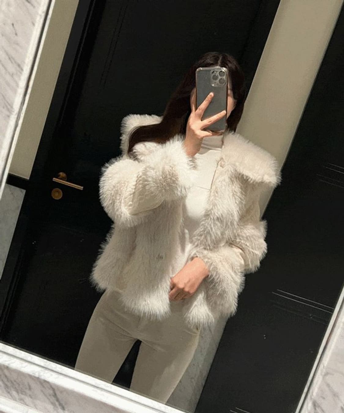 빅카라 진주단추 페이크 퍼 꽈배기 니트 점퍼 자켓 패딩 상품이미지2