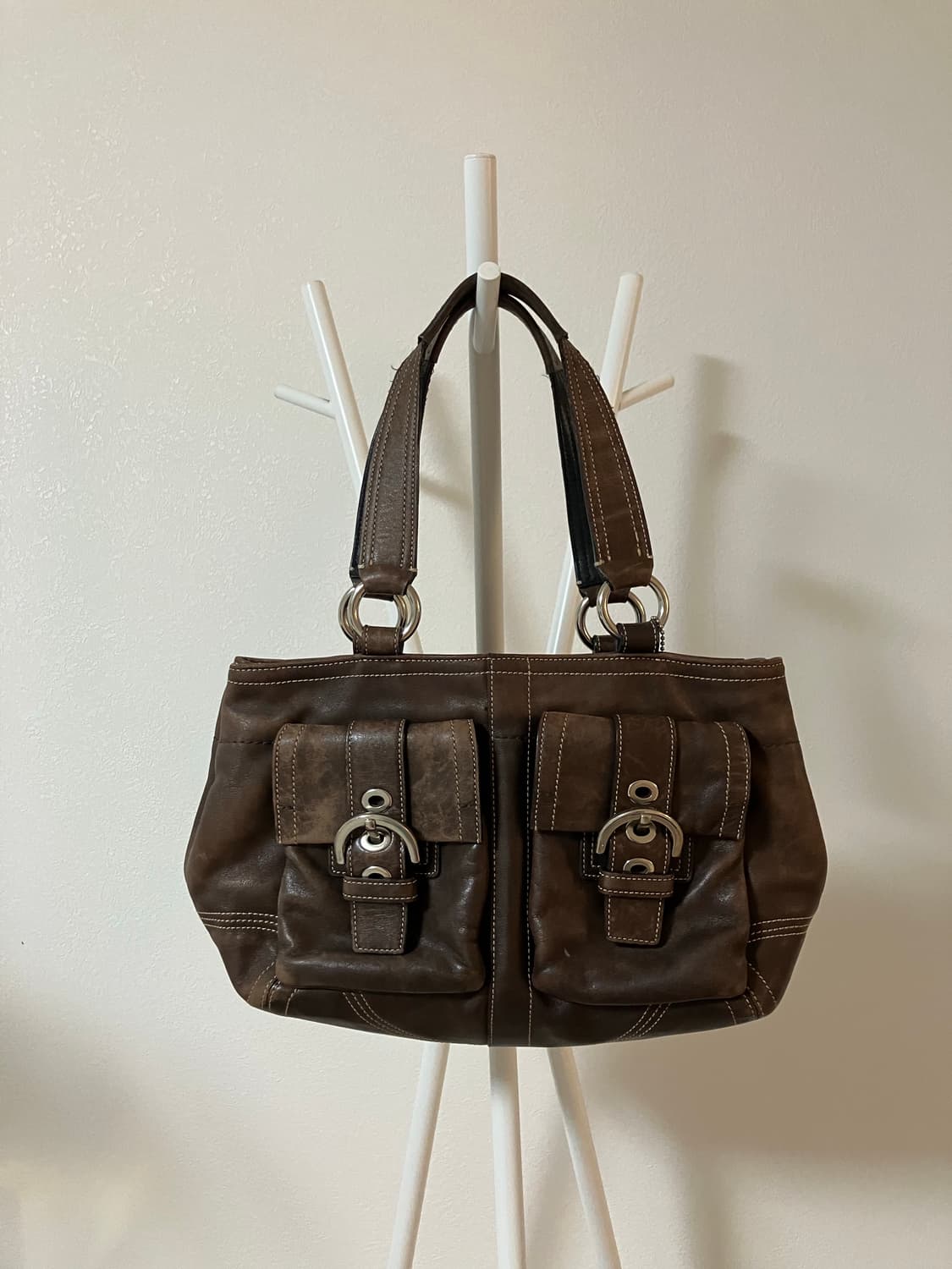 코치 coach 브라운 레더 포켓 숄더백 호보백 y2k 핀터깔 상품이미지1