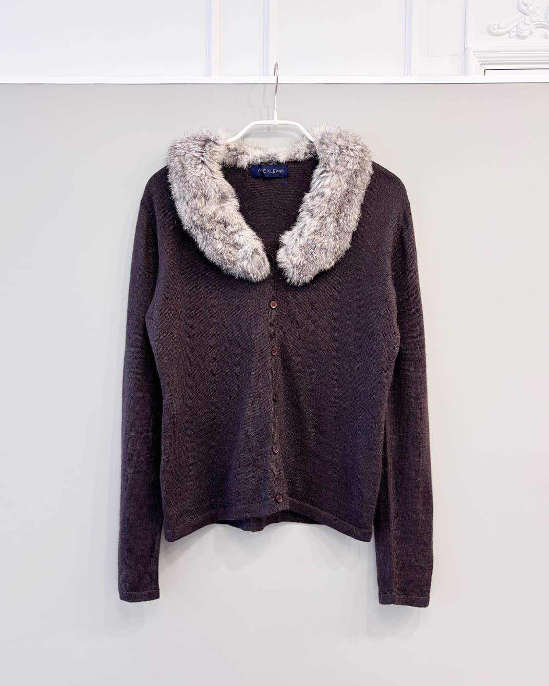 ANNE KLEIN rabbit fur collar 베이직 초코 가디건 상품이미지1