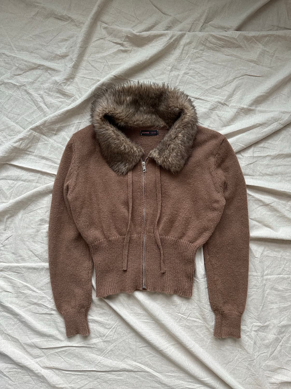 빈티지 니트 집업 브라운 울프죠 상품이미지6