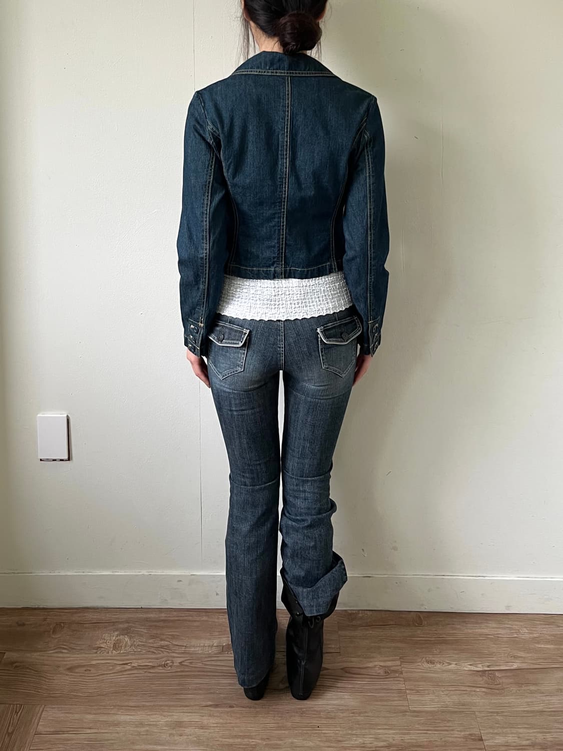 Japan vtg 원버튼 크롭 데님 자켓 상품이미지10