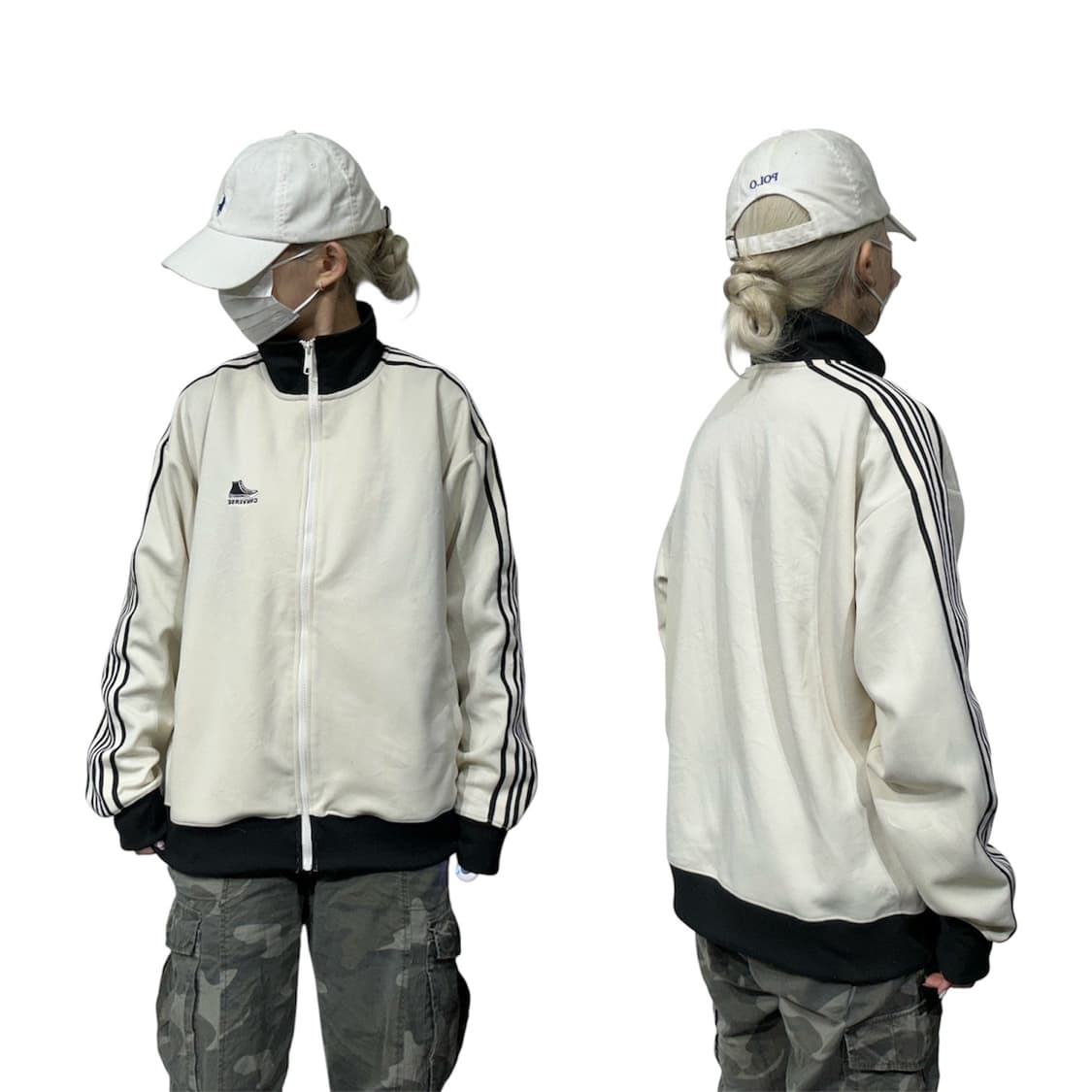 컨버스 일본판 아이보리 블랙 사이드 라인 트랙탑 져지 L 상품이미지1