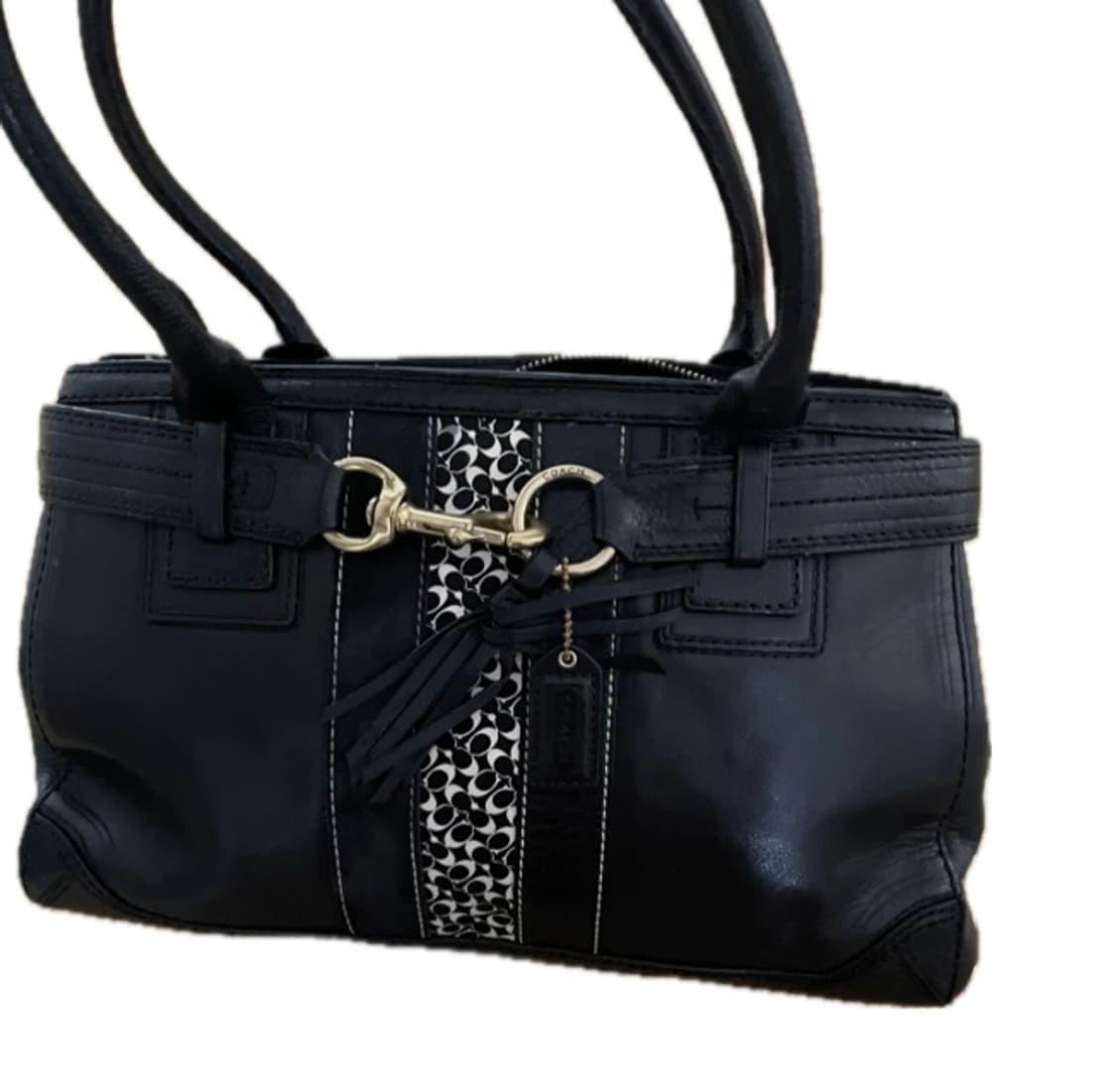 코치 Coach 블랙 레더 햄튼 호보 백 상품이미지3