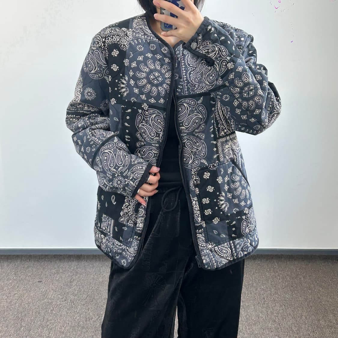 Sun stone 썬 스톤 블랙 페이즐리 누빔 자켓 상품이미지2