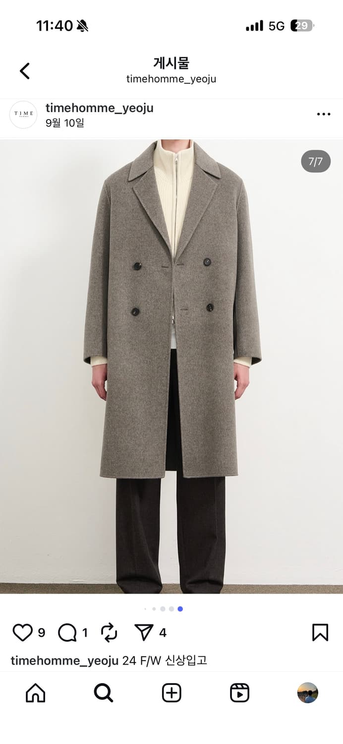 타임옴므 24fw 더블 코트 완전 새제품 상품이미지3