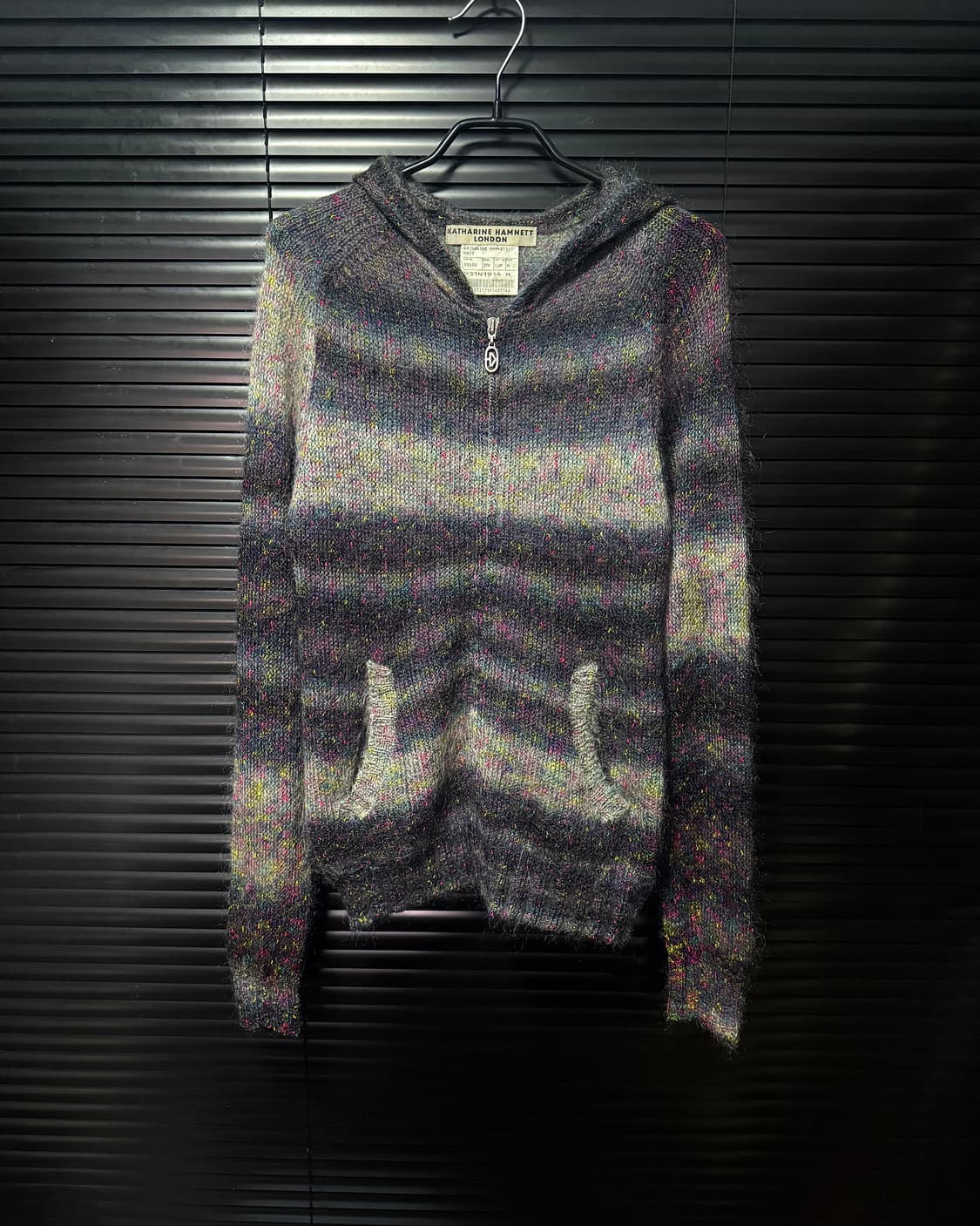 캐서린 햄넷 런던 보카시 모헤어 나일론 스트라이프 일본 후드 니트 집업 상품이미지2