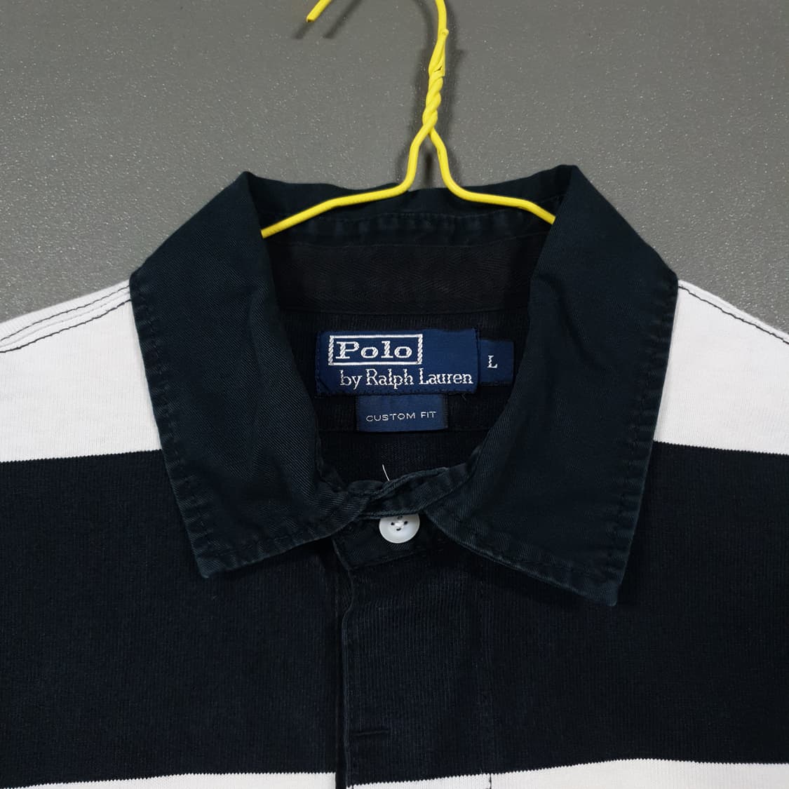 L) 폴로 랄프로렌 스트라이프 럭비 반팔 카라티 피케 셔츠 블랙 화이트 상품이미지5
