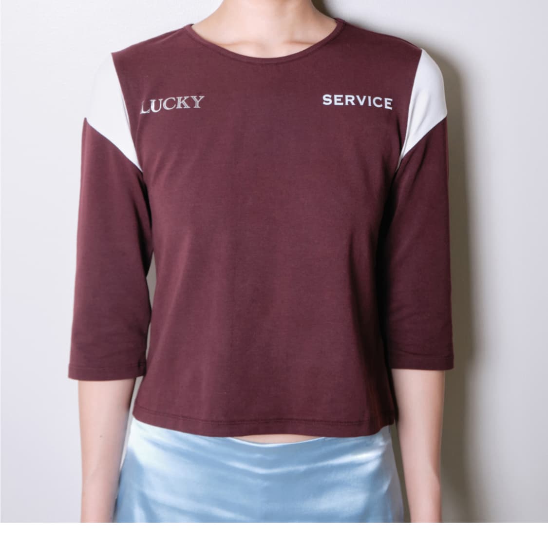 나비버스 Lucky Service Top 버건디 7부 티셔츠 상품이미지3