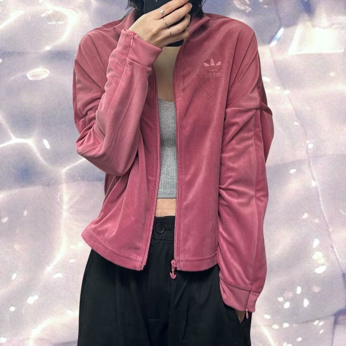 아디다스 신형 대장 파이어버드 빅로고 벨루어 벨벳 져지 핑크 M  상품이미지1