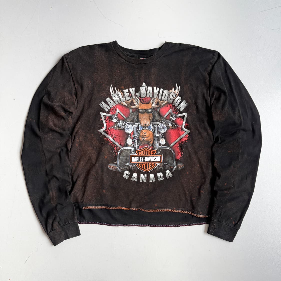 할리데이비슨 사슴 바이크 캐나다 워싱 롱슬리브 상품이미지2