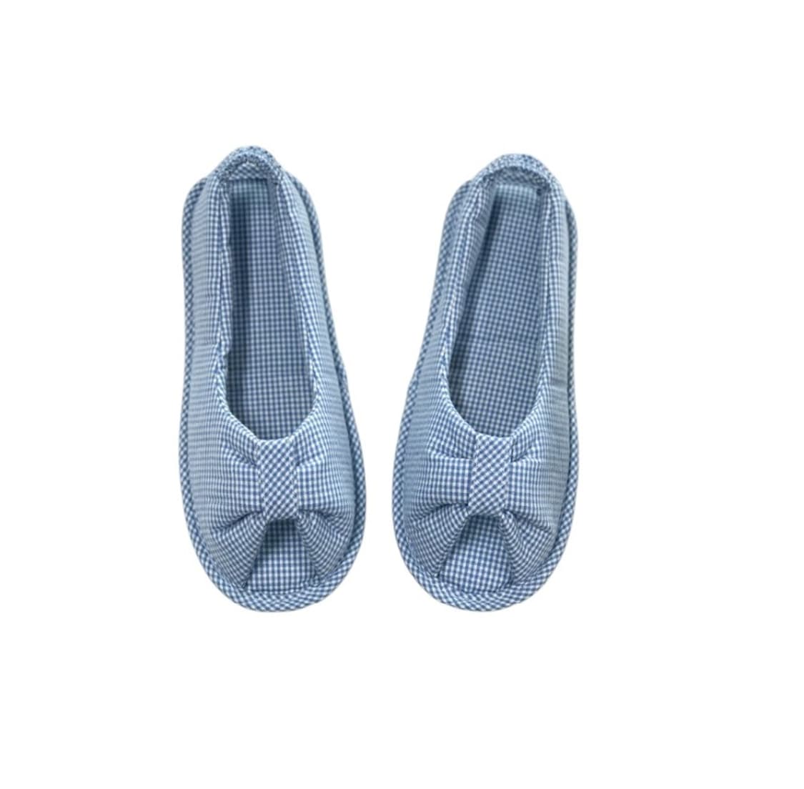 오픈토 미끄럼방지 덧신 실내화 파스텔 블루 체크 (새상품) 상품이미지1