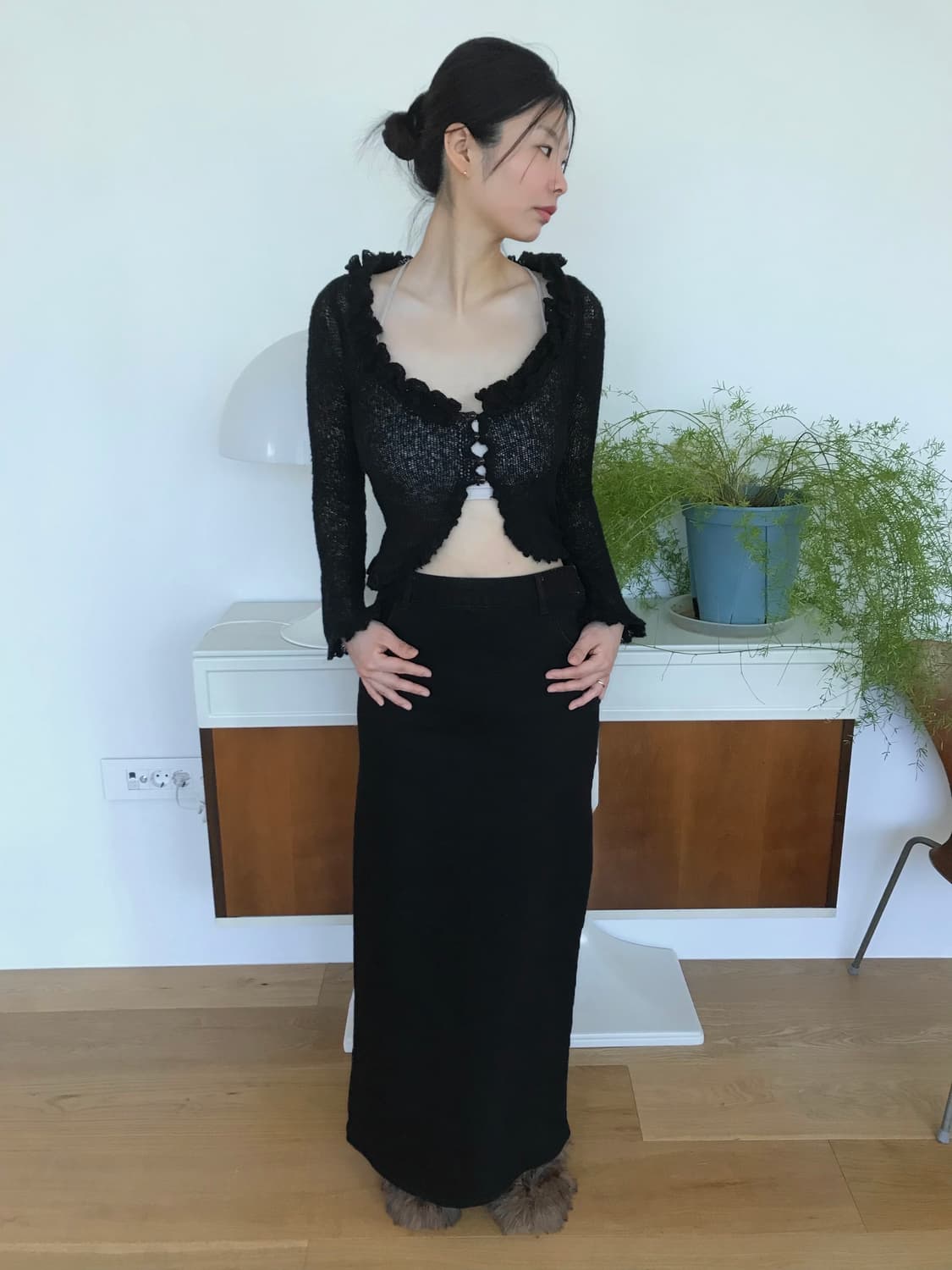 vintage black denim long skirt (29inch) 상품이미지1