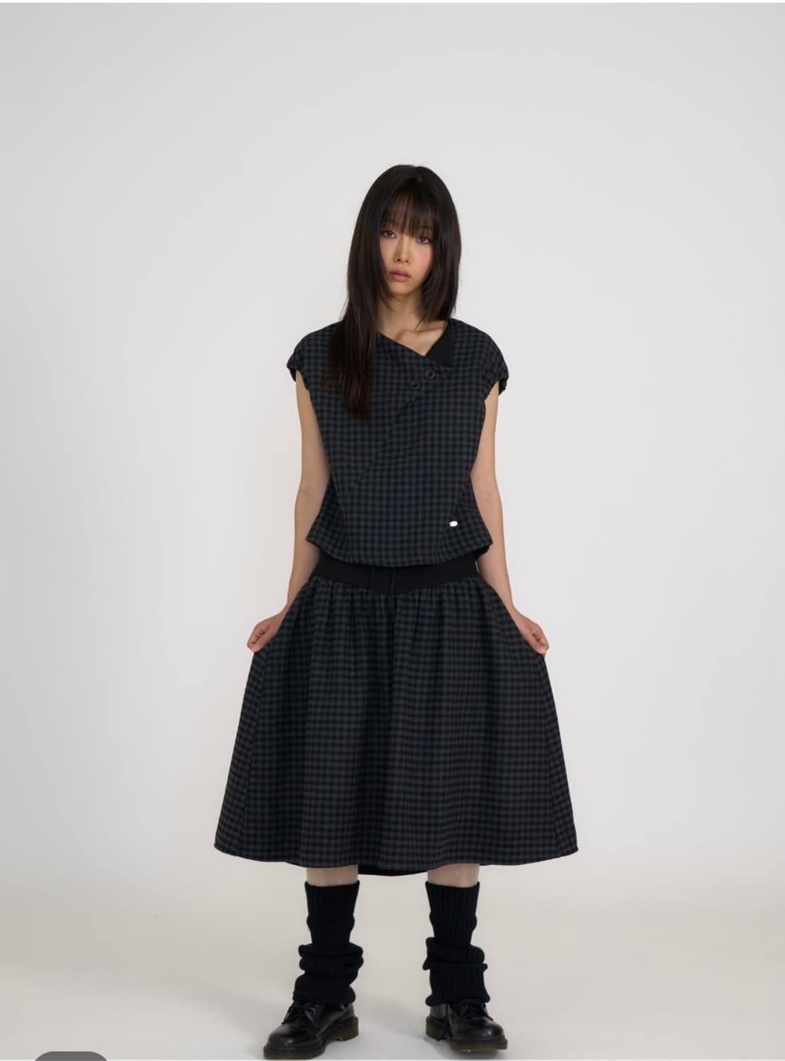 온스카 튤립 칼라 퍼프 블라우스 스커트 셋업 상품이미지1