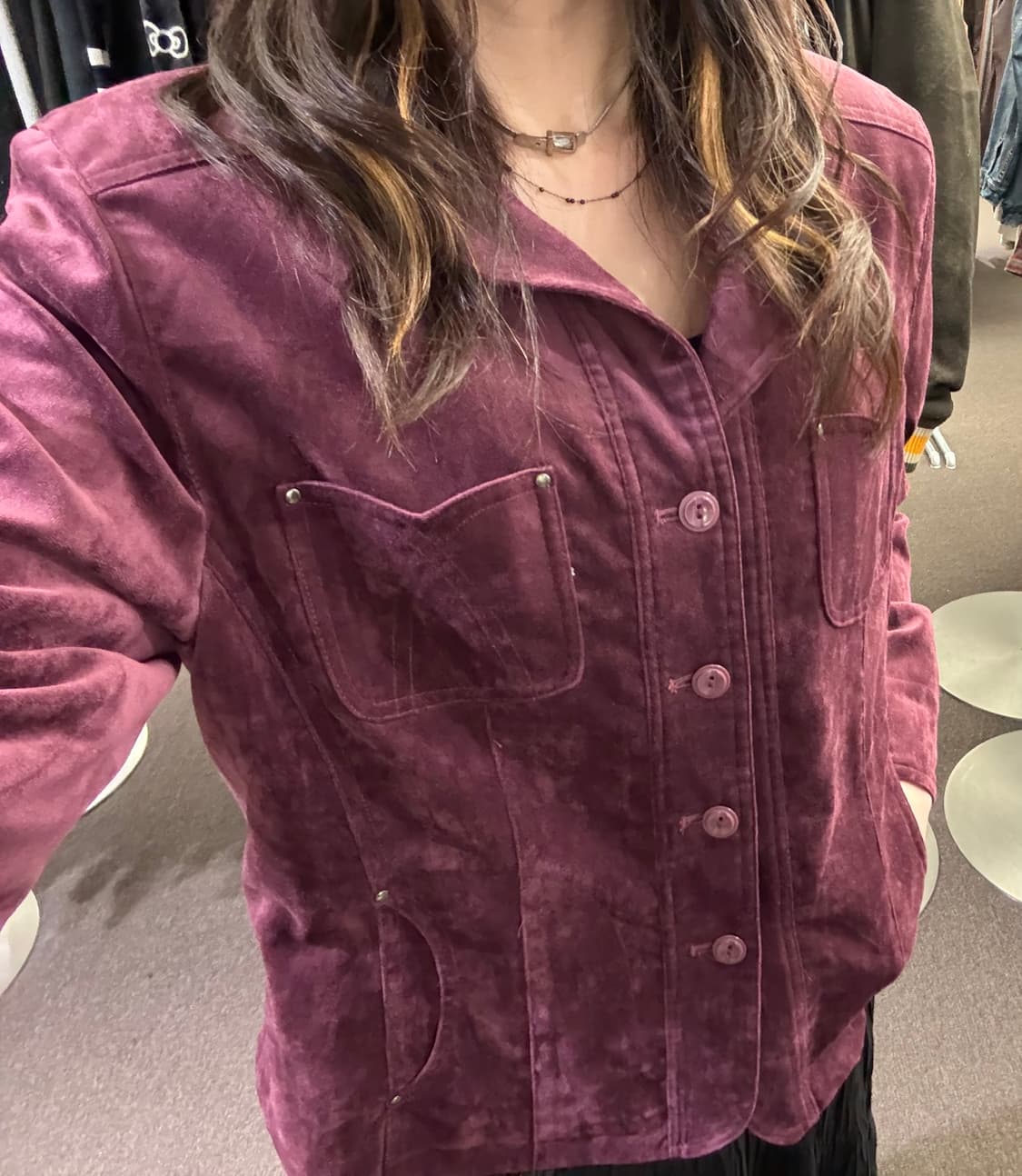 L)Japanese vintage 여성 벨벳 버건디 자켓 상품이미지4