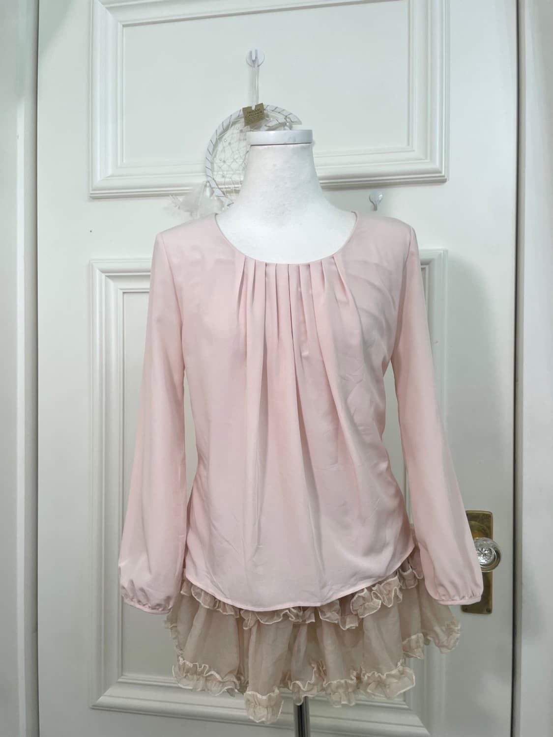 sheer pink pleats blouse top(size-36) 상품이미지5