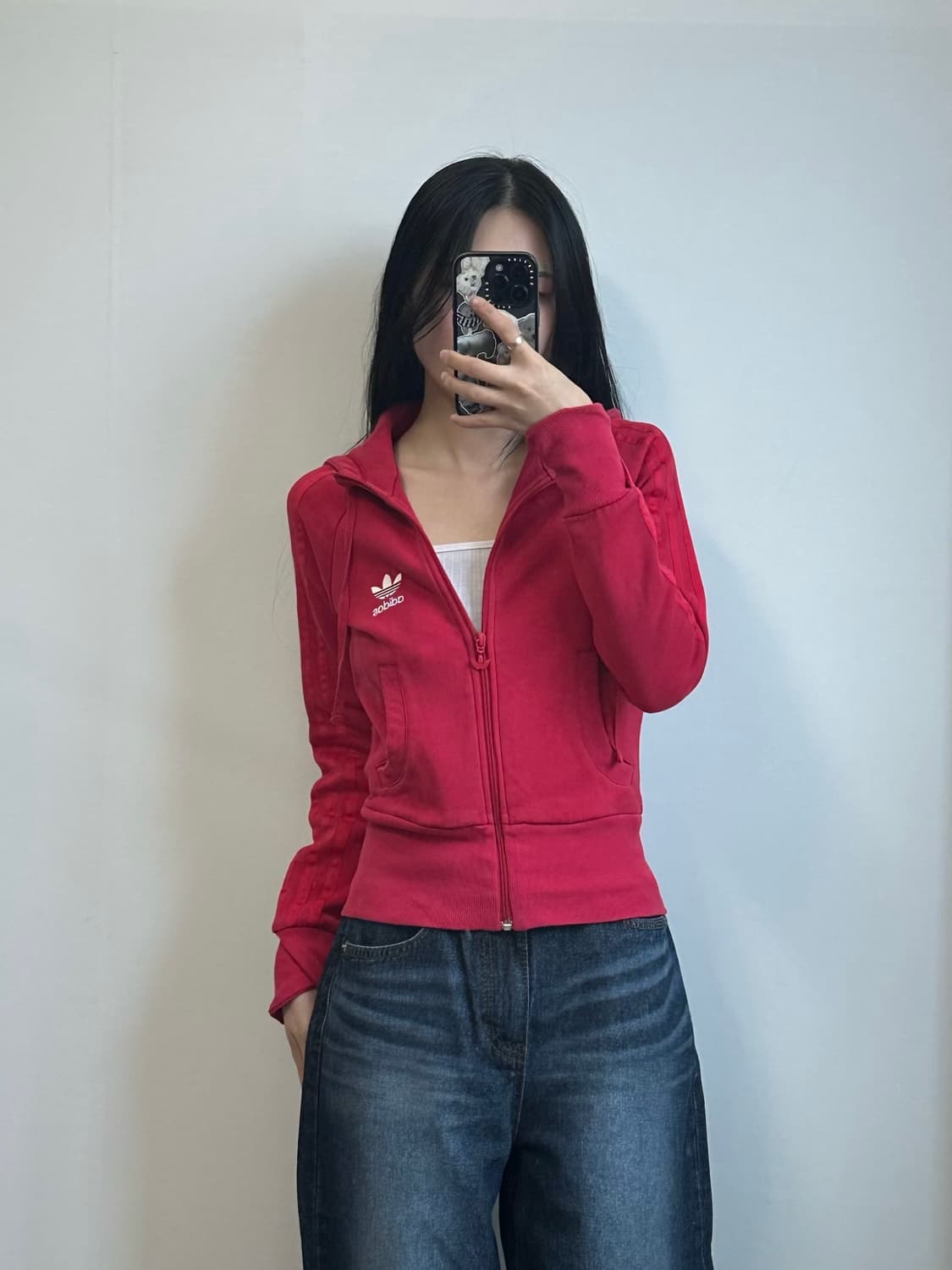 아디다스 자수로고 사이드라인 레드 후드집업 상품이미지1