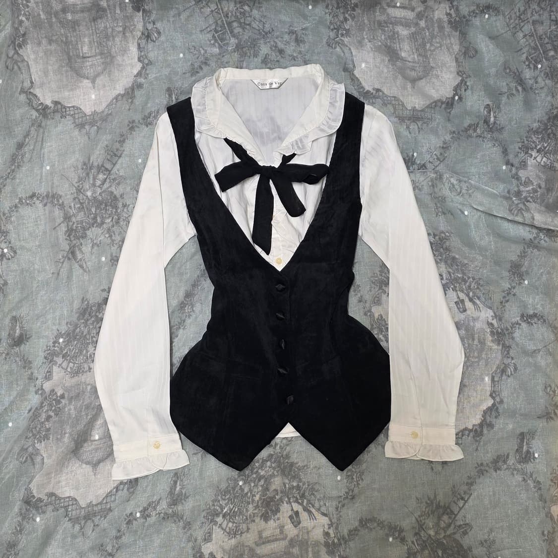 빈티지 긱시크 공겜여주 베스트 조끼 셔츠 세트 상품이미지1