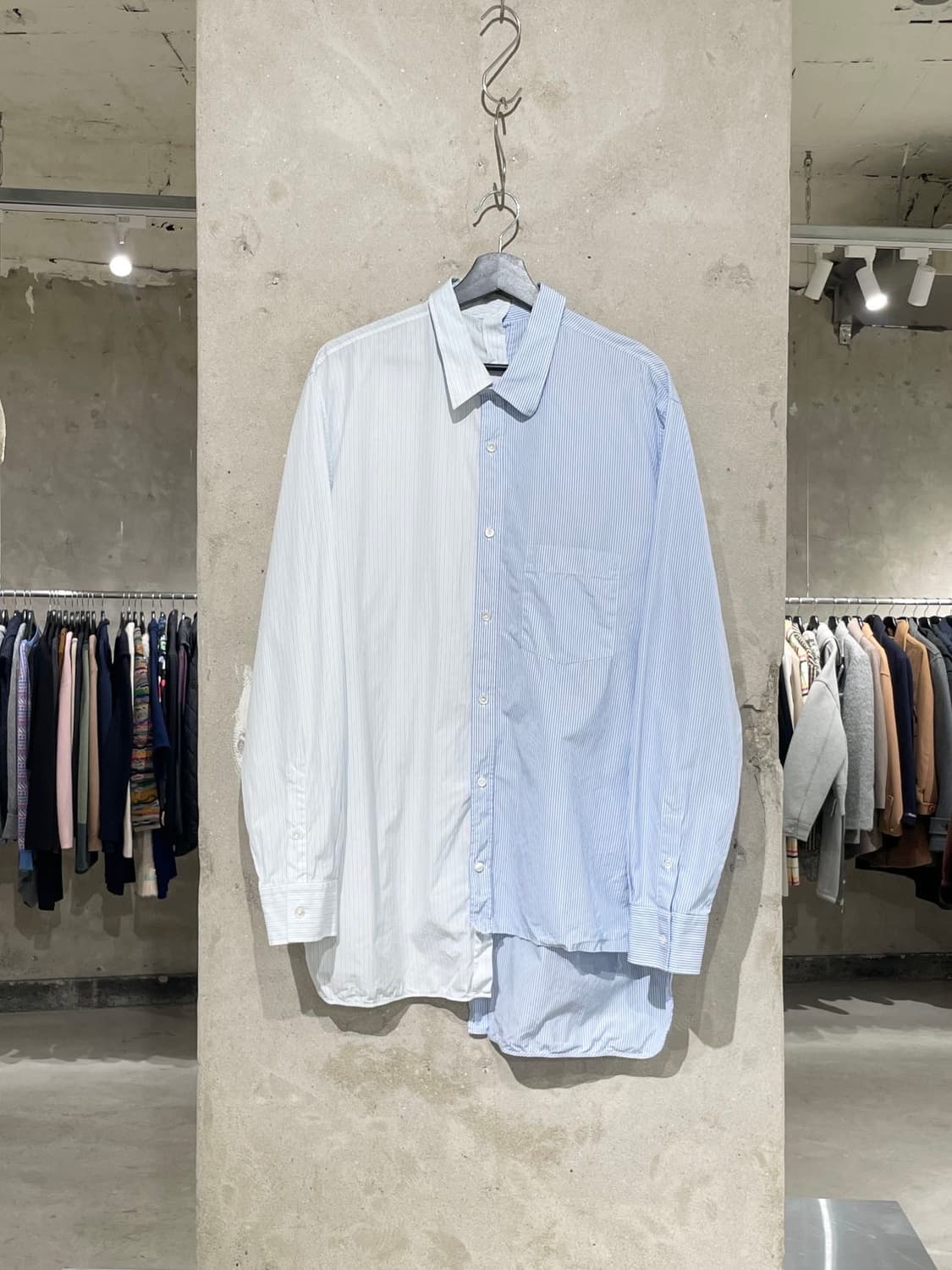 랑방 투 톤 스플릿 스트라이프 코튼 오버 셔츠 상품이미지1