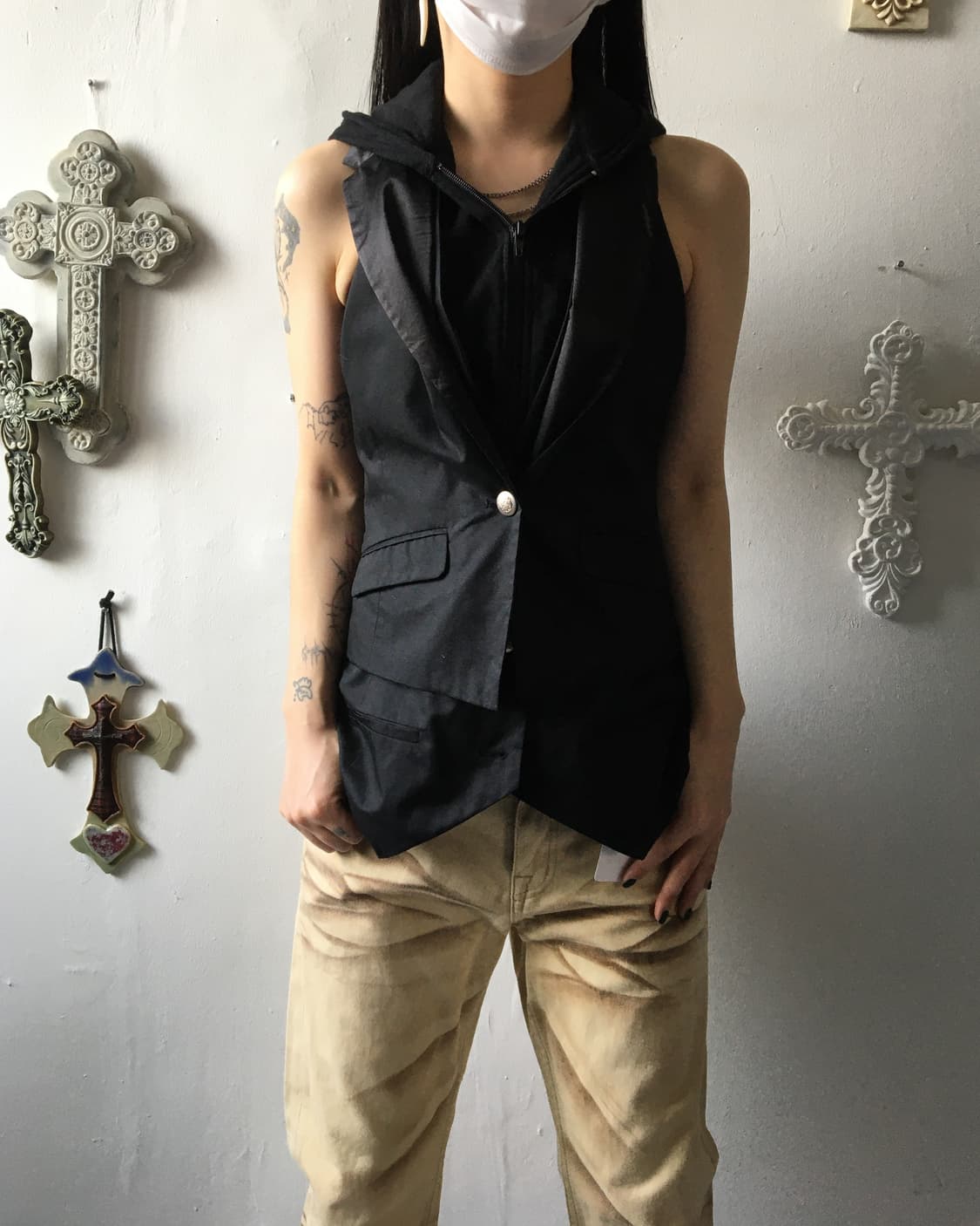 Vest double layered hood sleeveless 상품이미지1