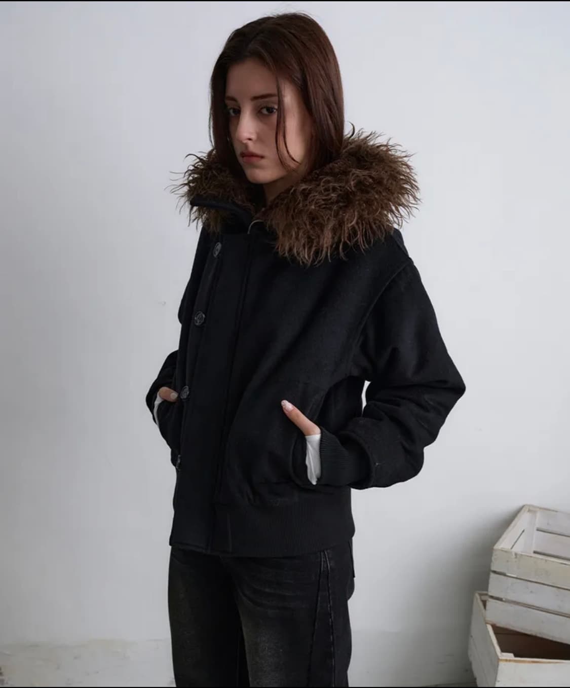 밀로우먼 버튼 플라이트 울 파카 [블랙] 상품이미지1