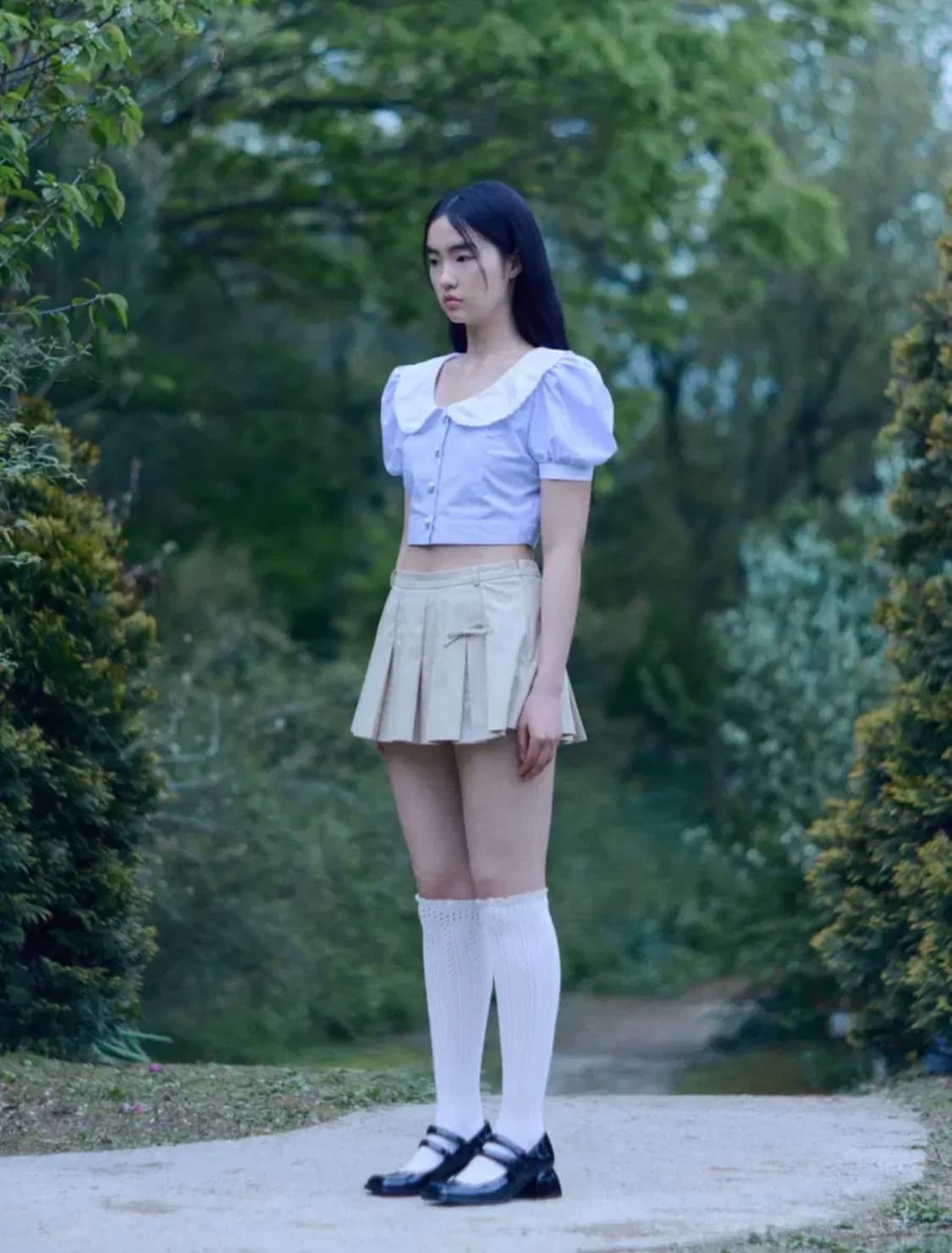 나연착용) 페르트pehrt 레이스플리츠미니스커트 클리시어낫유어드라이로즈 상품이미지8